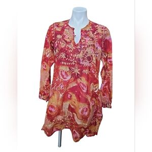 Raj Red and Orange Floral Embroidered Swim Cover Up - Missing Button